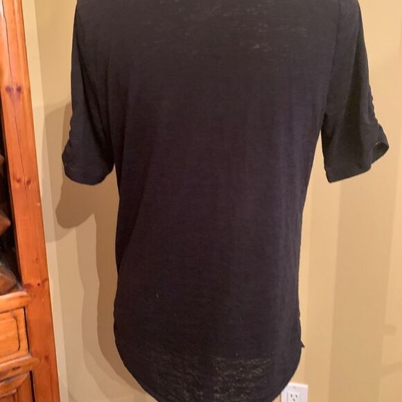 DKNY Burnout black T-shirt rouched sleeve Large - Picture 2 of 6